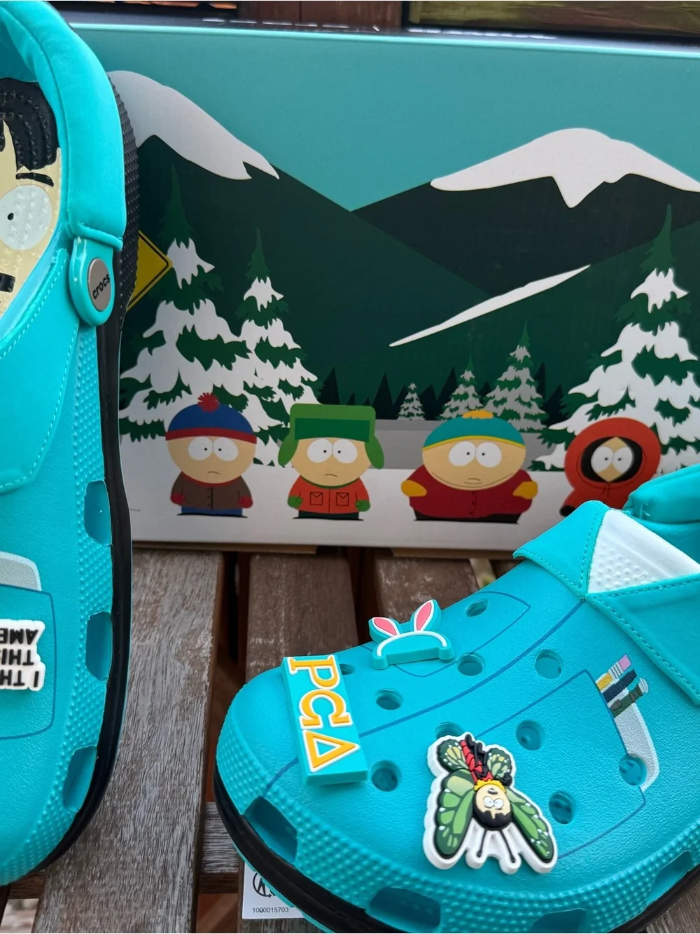 CROCS mens South Park Teal Slip-On Clogs new